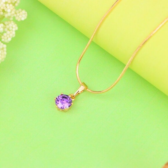 "Dainty Round Purple Stone Rose Gold Pendant, XPPT1301 - Picture 3 of 13